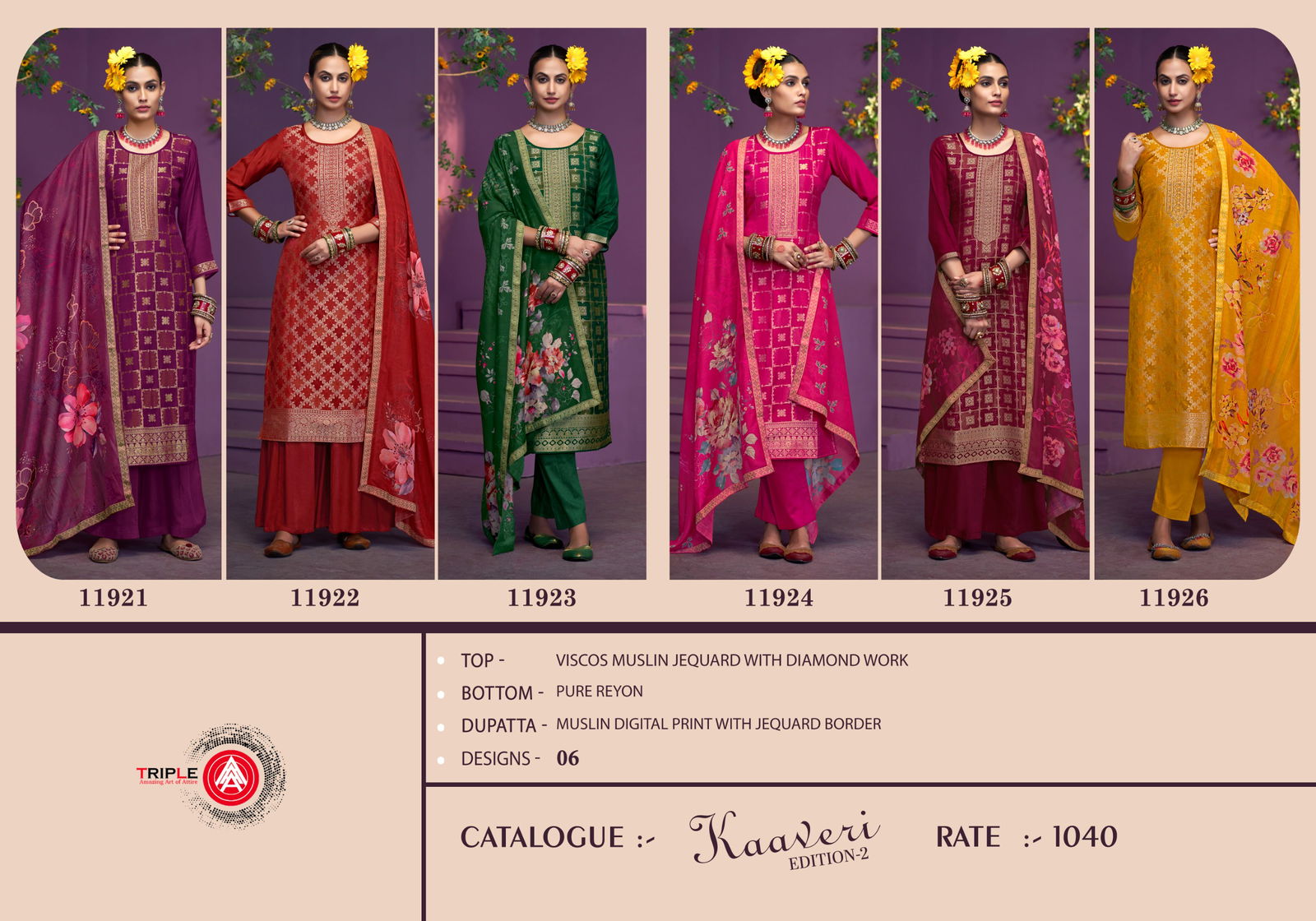 Kaaveri Edition 2 By Triple Aaa Muslin Jacquard Designer Salwar Kameez Wholesale Price In Surat